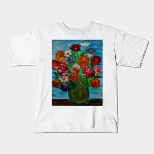 Some lovely flowers. In a metallic turquoise and gold vase . Kids T-Shirt